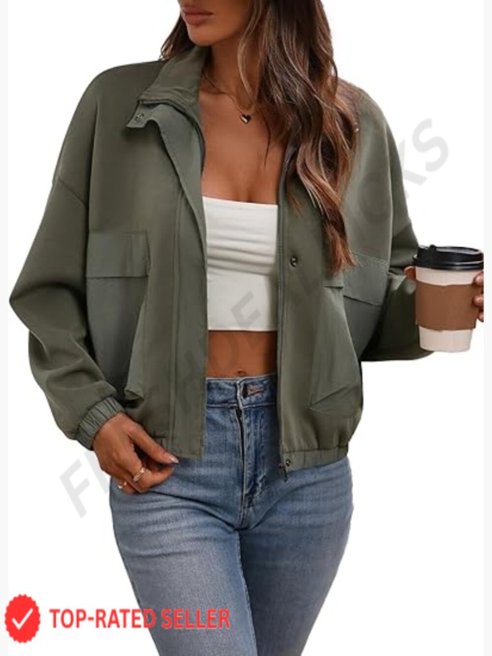 Cropped Oversized Safari Zip Up Stand Collar Long Sleeve Utility Anorak Jacket
